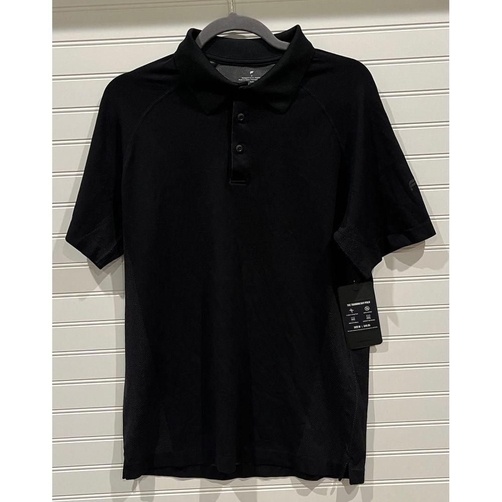 Fabletics Training Day Performance Black Polo Shirt Athletic 4-Way‎ Stretch, M